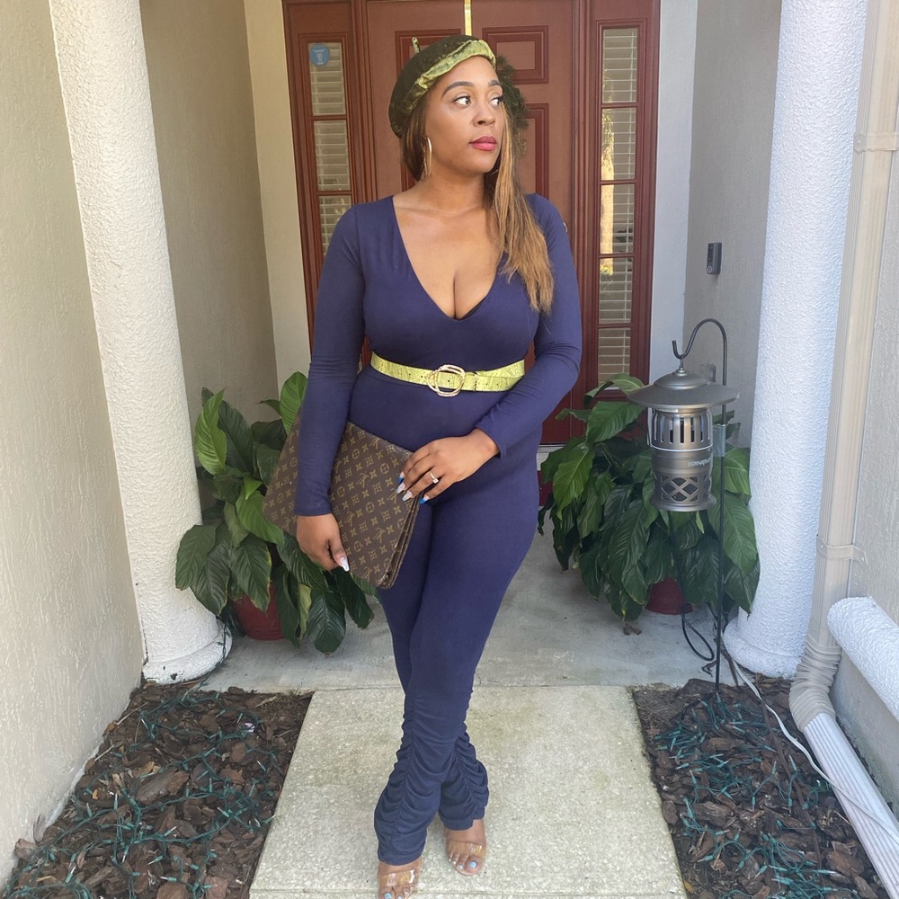 New Navy Blue Scrunch Pant Bodysuit